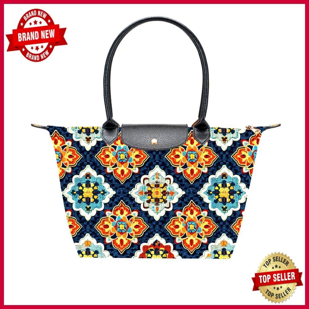 Large Foldable Tote Bag with Zipper, Durable Canvas & Faux Leather